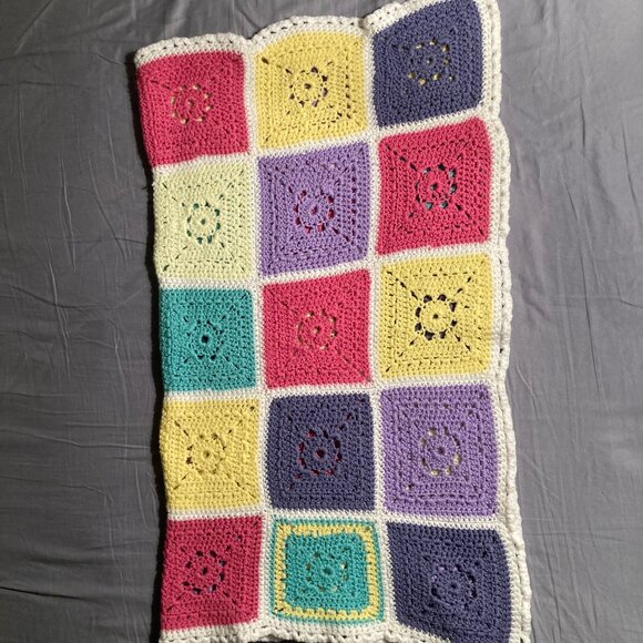 Handmade Crochet Granny Square Blanket – Pastel Multicolour Throw - Picture 9 of 9